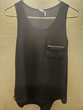 Paper Crane Navy Bkue Sleeveless Tank with Zip Pocket Ziper Sides